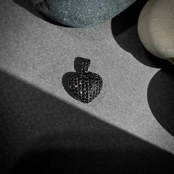 Necklace-black heart diamondlite -silver for woman - Image 2