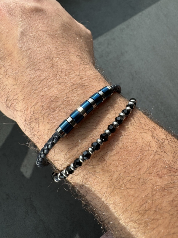Stainless steel bracelet-silver and blue color-diamondlite for men - Image 2