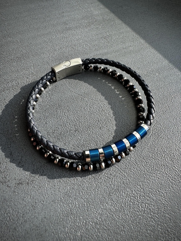 Stainless steel bracelet-silver and blue color-diamondlite for men