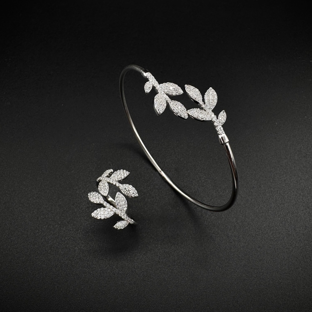 Silver bracelet and ring set-diamondlite-for woman