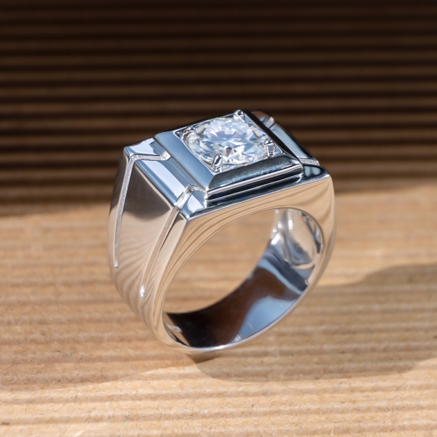 Men's Silver Ring Lab Moissanite
