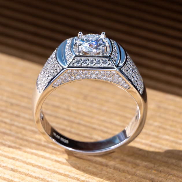 Men's Silver Ring Lab Moissanite