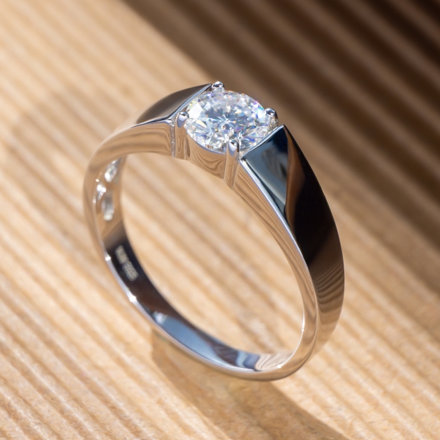 Men's Silver Ring Lab Moissanite