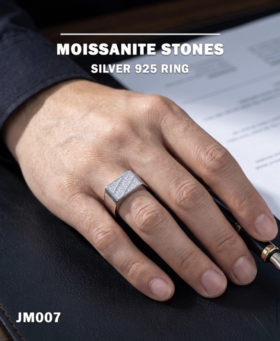 Men's Silver Ring Lab Moissanite - Image 3
